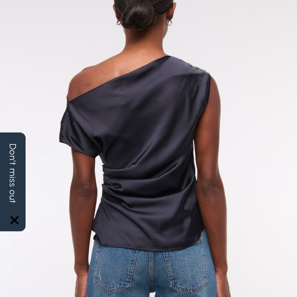 Asymmetrical One-Shoulder Satin Like Silk Like Top Navy Blue XS - Picture 6 of 9